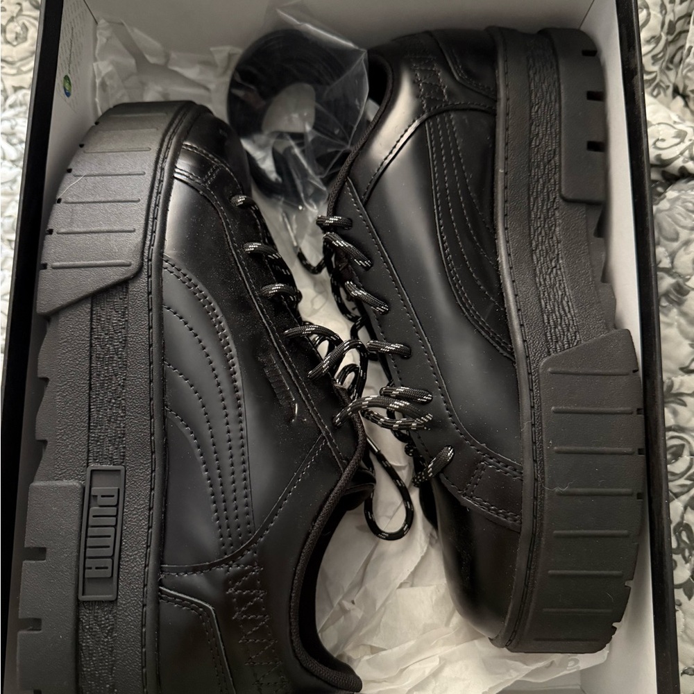 Puma x DUA LIPA Mayze Fluture Lace-Up Sneaker Black Leather WOMEN'S Size 10